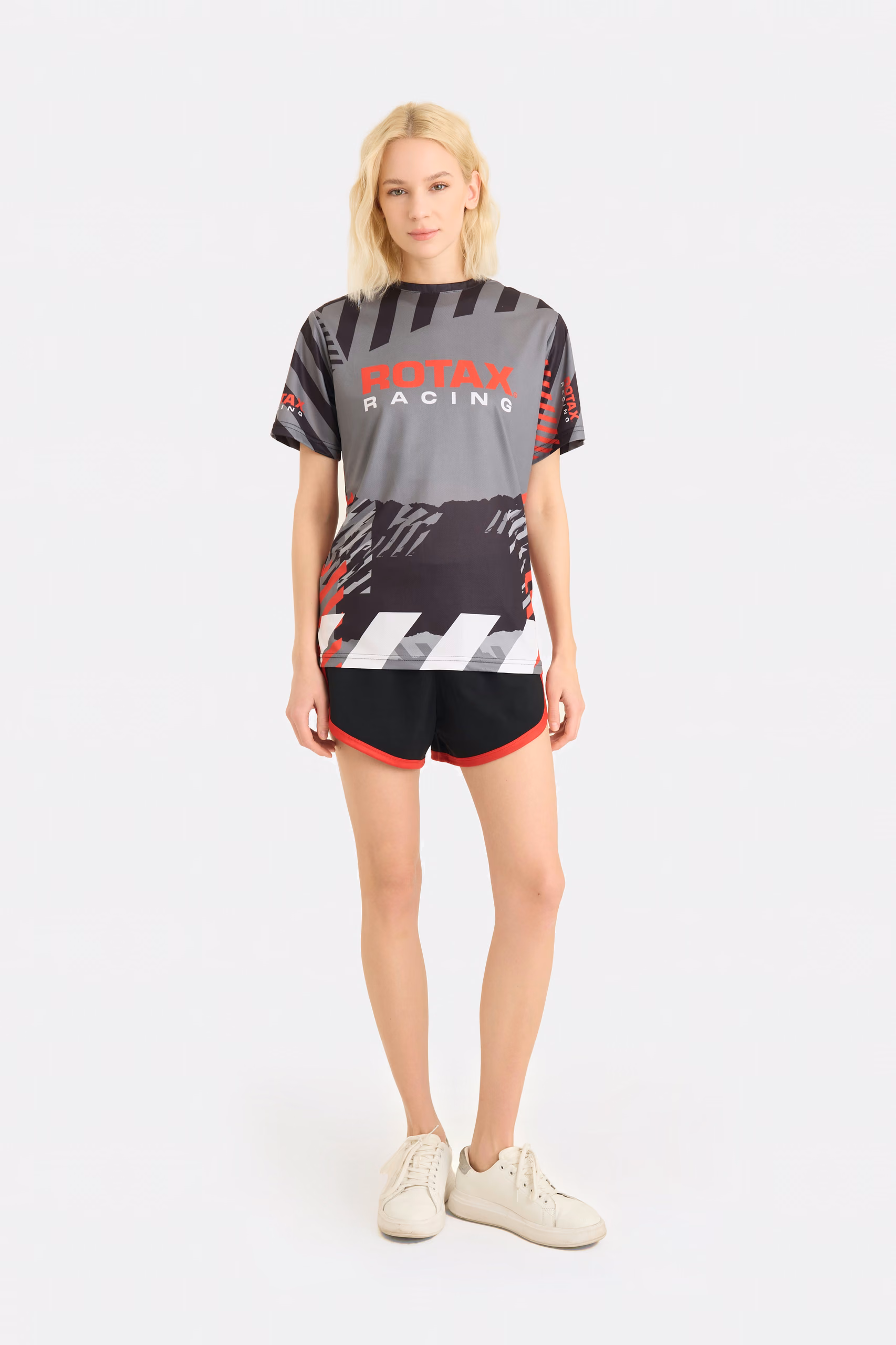 Sublimiertes Kurzarm-Racing-Trikot für Damen – Grau und Rot
