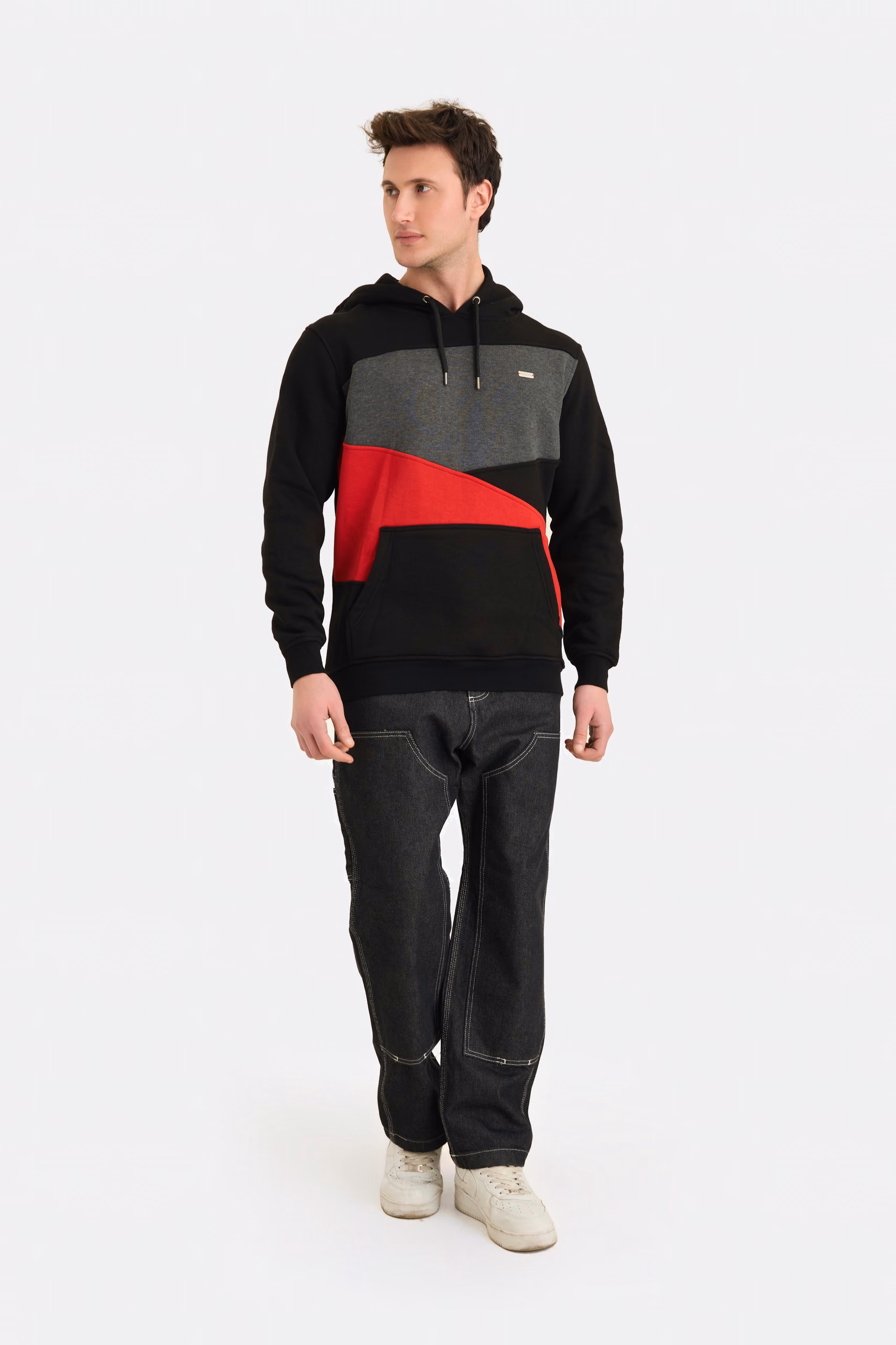 Colourblock-Hoodie – Schwarz, Grau und Rot