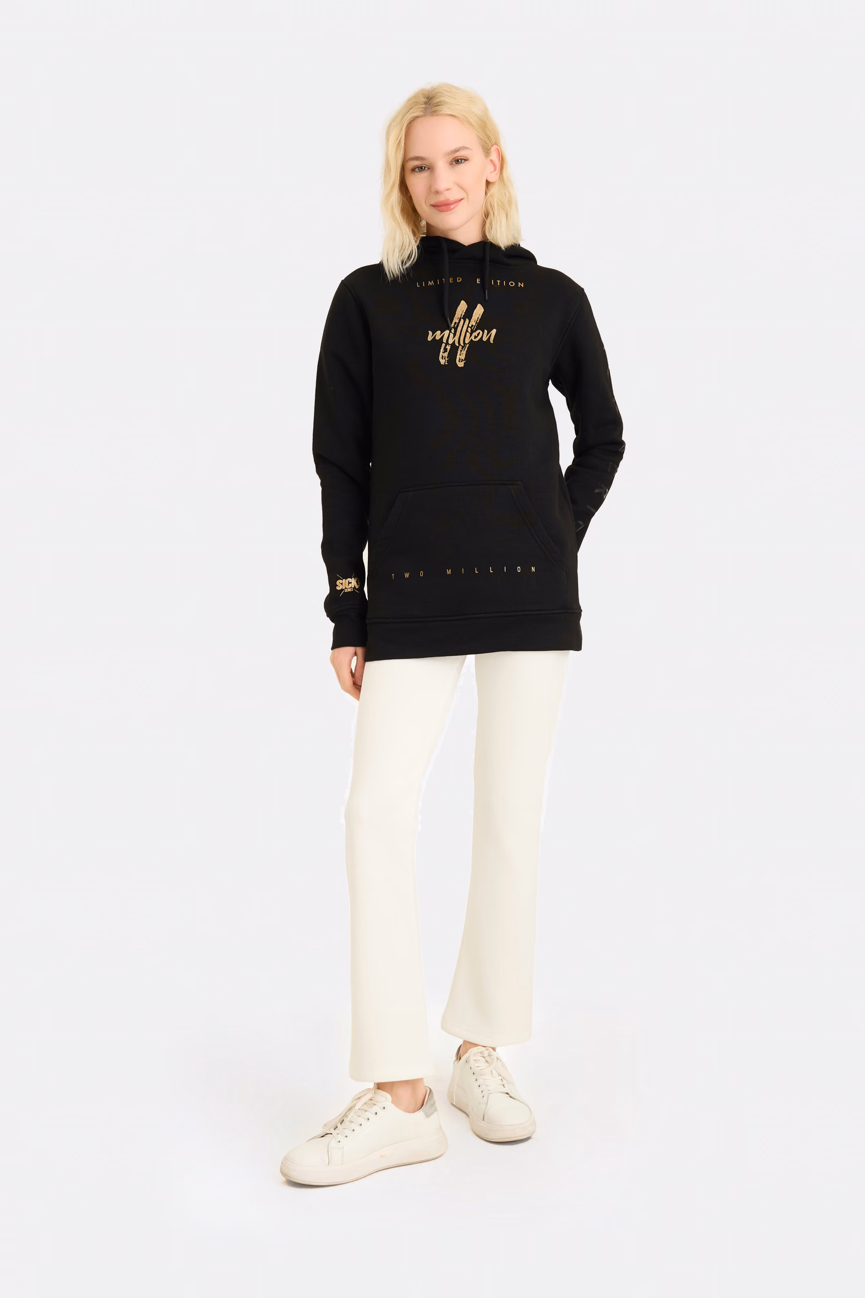 Schwarzer Damen-Hoodie – Goldfolien-Motiv