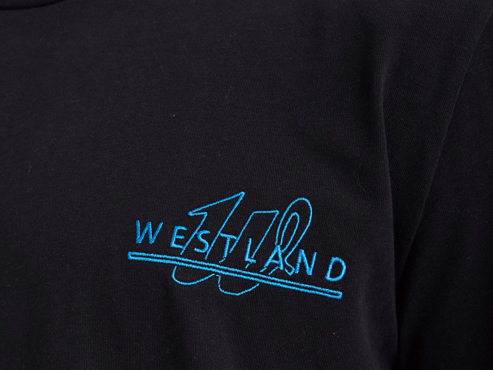 Rund halsrib og tryk på venstre bryst af en sort T-shirt